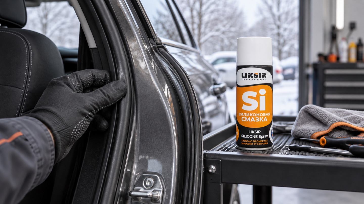 LIKSIR SILICONE Spray и зимний уход за резиновыми уплотнителями автомобиля